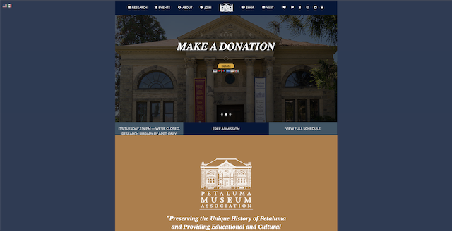 Screenshot of Petaluma Historical Library & Museum